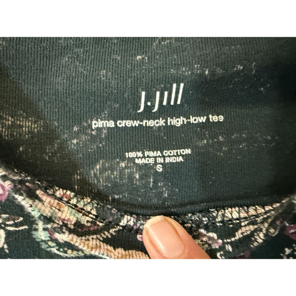 J. Jill Long Sleeve Top Womens Small Black Pink Paisley Floral Pima 100% Cotton - Picture 2 of 6